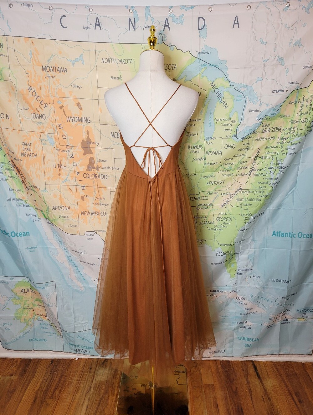 Hello Molly Women’s Strappy Midi Tulle Dress in Rust